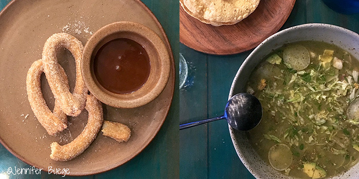 Churros and pozole at El Jardín